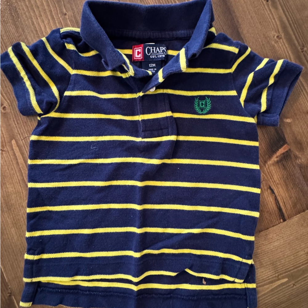 Chaps Baby Boys Polo Shirt – Navy & Yellow Stripe | Size 12M